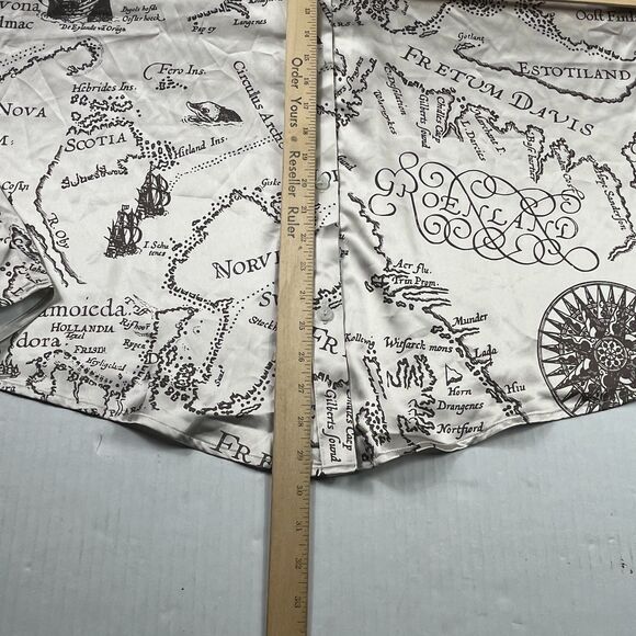 Cider Satin Map Print Shirt Collared Button Down Long Sleeve Silky Travel 2XL - Picture 6 of 10